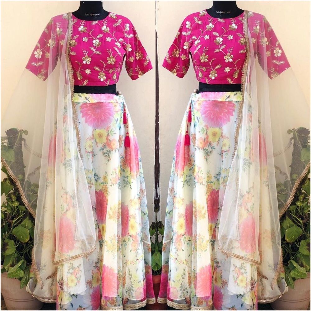 Elegant Floral Lehenga Crop Top Stole Set New Spcial Occasion Size M